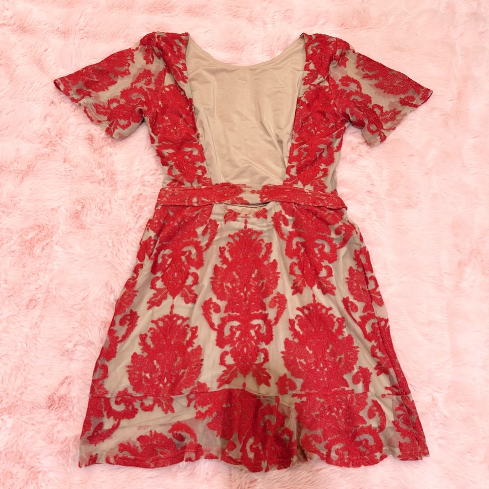 For Love & Lemons San Marcos Red Embroidered Lace Mini Dress - Picture 3 of 7